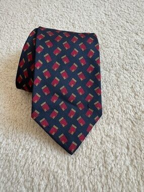XMI for Nordstrom 325 Series 100% silk burgundy red blue pattern tie 60” preppy